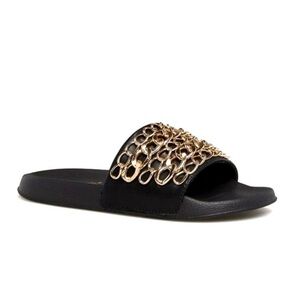 Sz 6.5 Black Tici Chain Strap Slide NIB